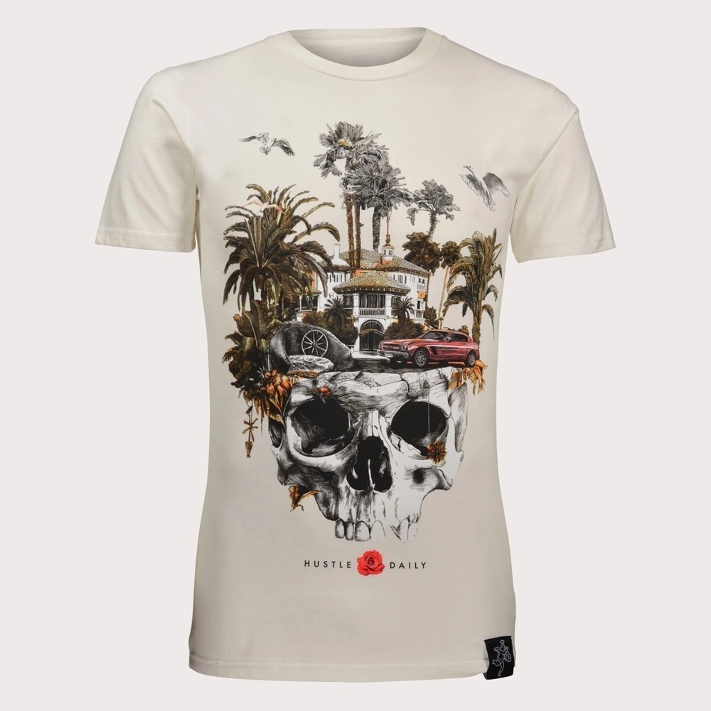 Sz med MENS HASTAMUERTE LLC HASTA MUERTE MASION SKULL NATURAL TEE